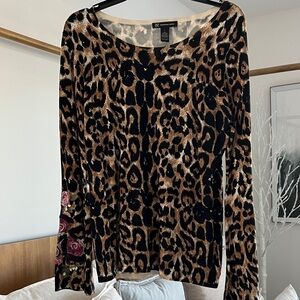 INC International Concepts Leopard and Floral Long Sleeve Top